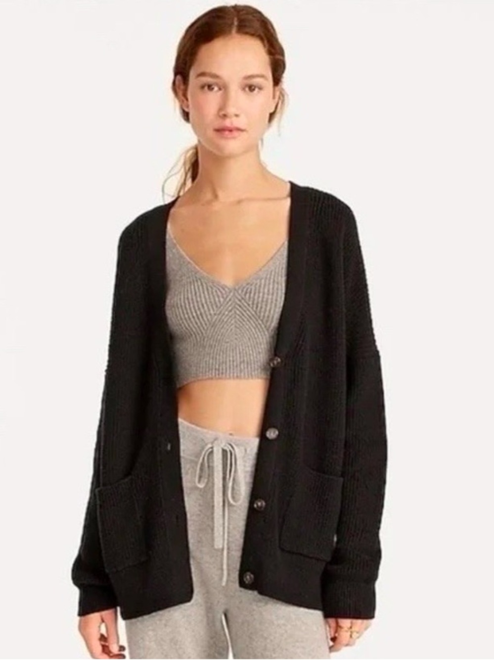 J. Crew Black Button-Front Oversized Cardigan